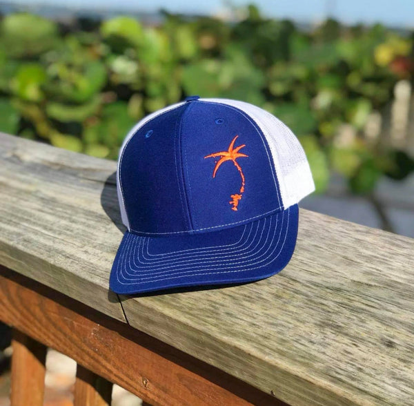 Embroidered Offset Palmap Trucker Hat - Blue / Orange – UC