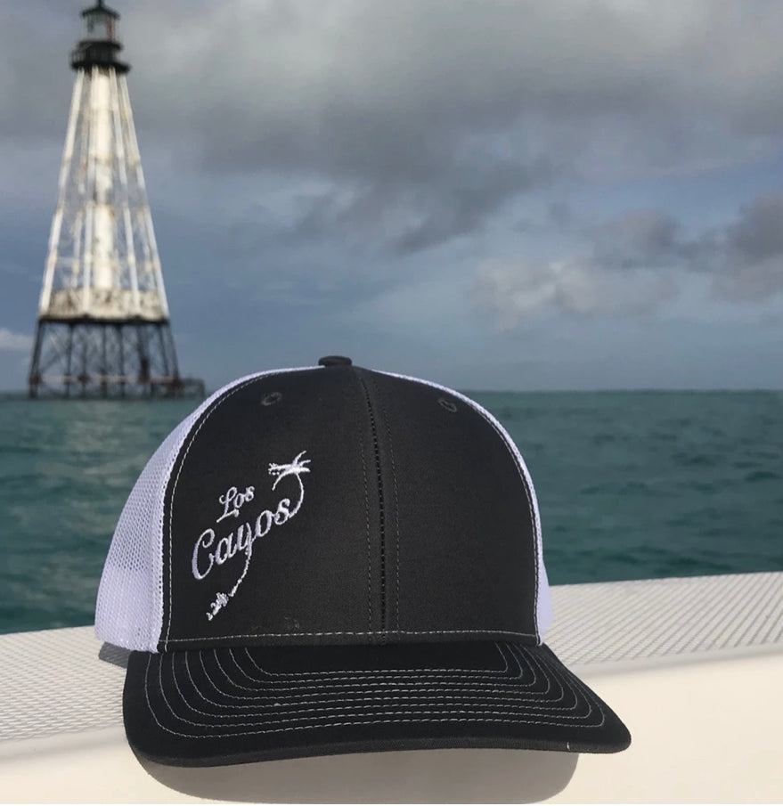 Embroidered Offset Logo Trucker Hat - Charcoal / White