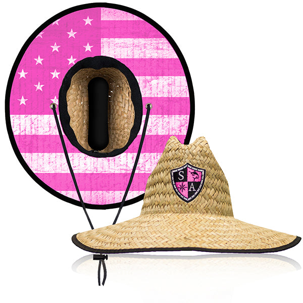 UNDER BRIM STRAW HAT | PINK AMERICAN FLAG | SA SHIELD PINK