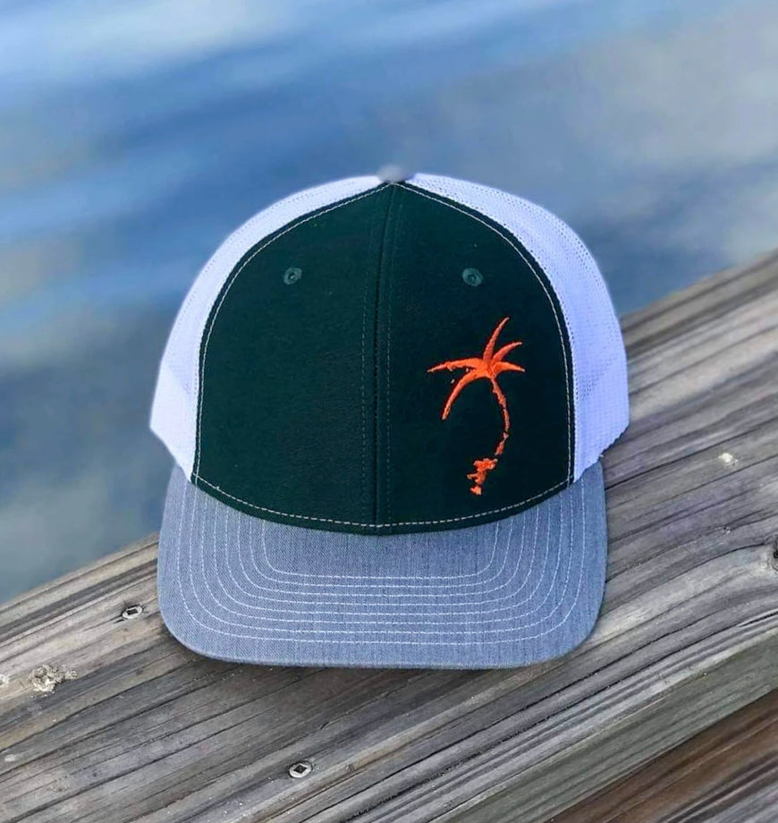 Embroidered Offset Palmap Trucker Hat - Green / Orange