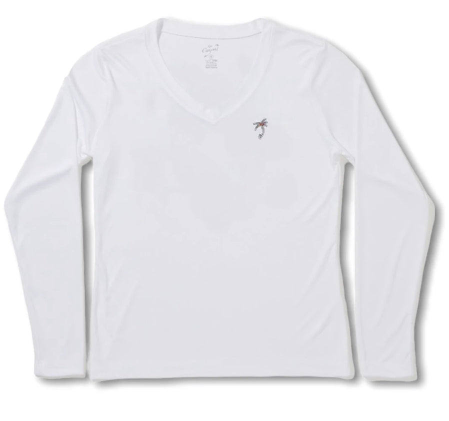 Floral / White V-neck - Quick Dry UPF 50+ Ladies Long Sleeve