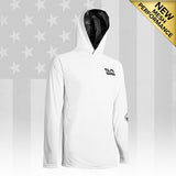 SA HOODED PERFORMANCE LONG SLEEVE SHIRT W/MESH | WHITE | INNER HOOD-B/O AMERICAN FLAG