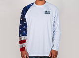 PERFORMANCE LONG SLEEVE SHIRT W/ MESH | WHITE | 1 SLEEVE-AMERICAN FLAG