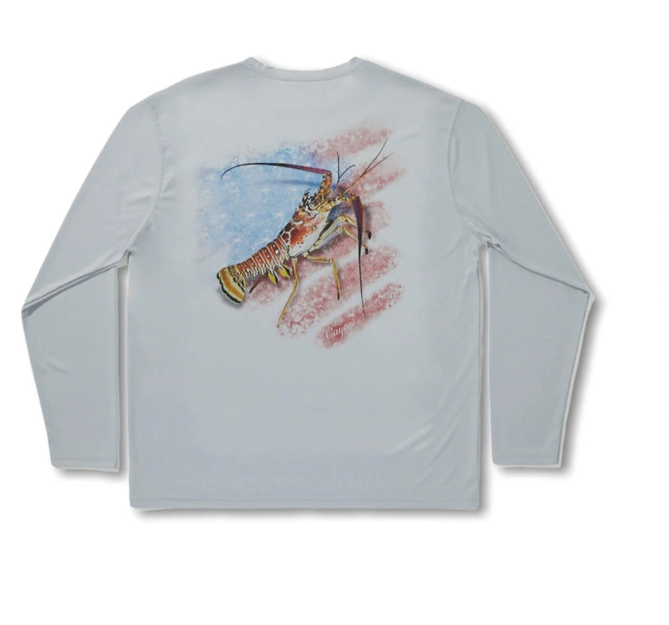Patriotic Lobster / Silver - Quick Dry UPF 50+ Mens Long Sleeve