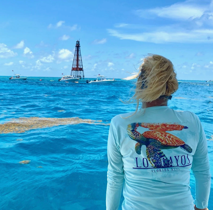 Turtle / Mint V-neck - Quick Dry UPF 50+ Ladies Long Sleeve