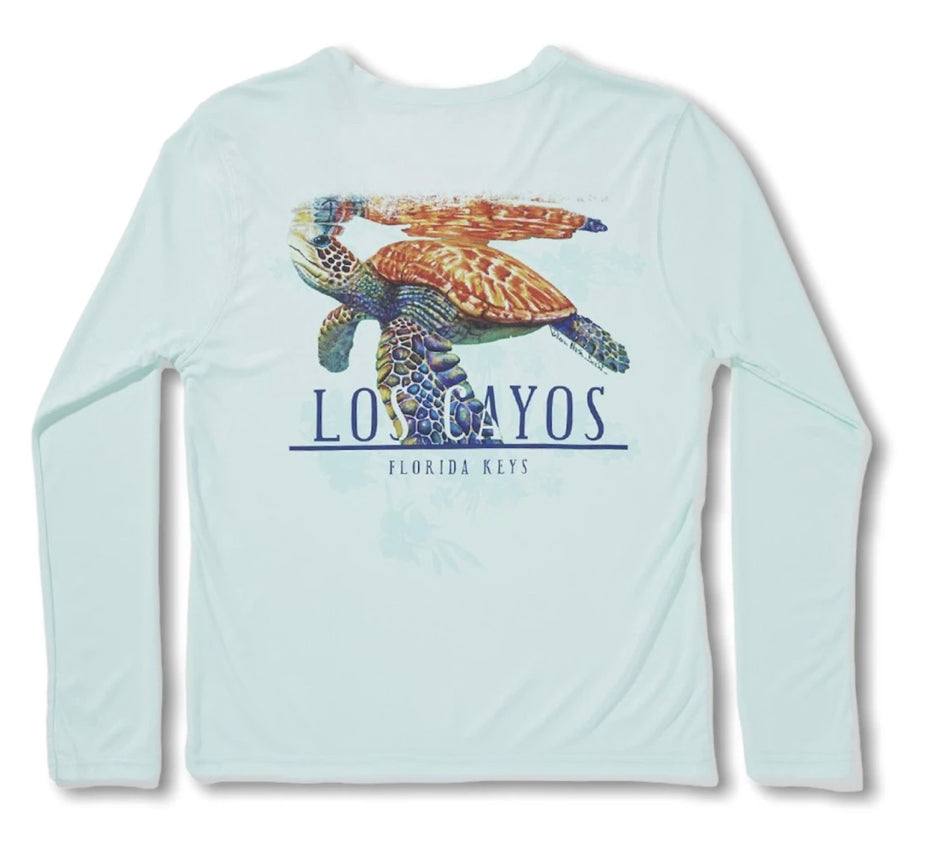 Turtle / Mint V-neck - Quick Dry UPF 50+ Ladies Long Sleeve