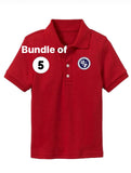 BUNDLE of 5 PSN Students' Short Sleeve Polos (Red only for Pre-K through 5th Grade)