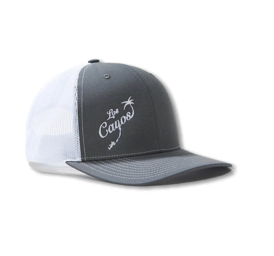 Embroidered Offset Logo Trucker Hat - Charcoal / White