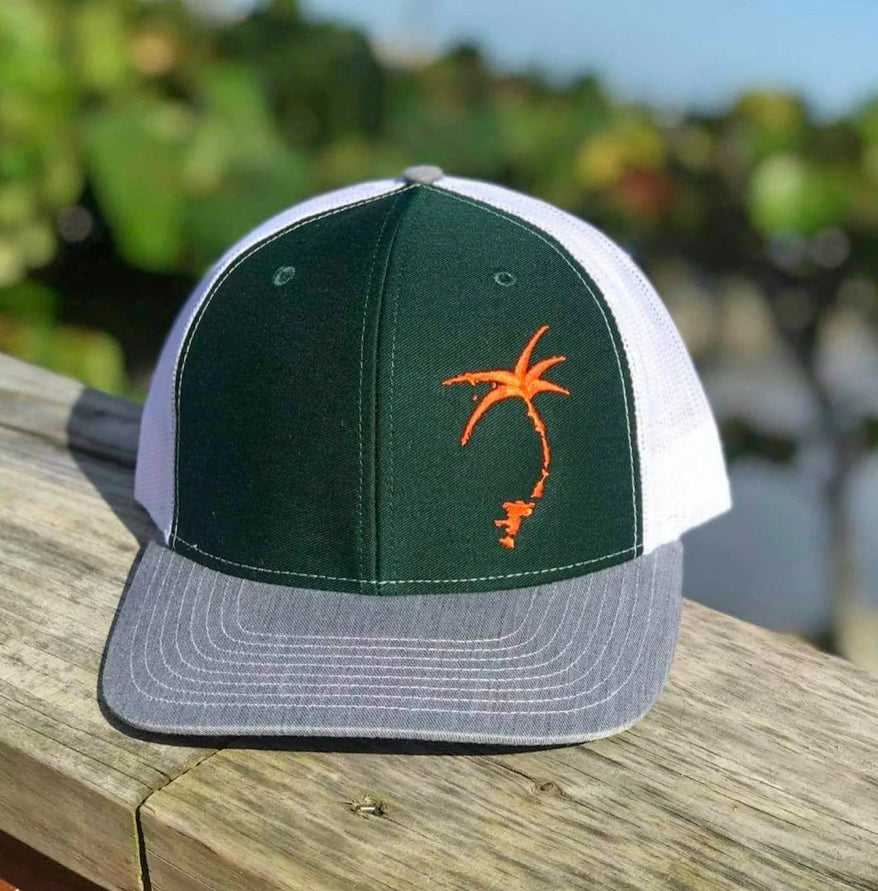 Embroidered Offset Palmap Trucker Hat - Green / Orange