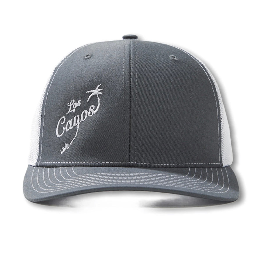 Embroidered Offset Logo Trucker Hat - Charcoal / White
