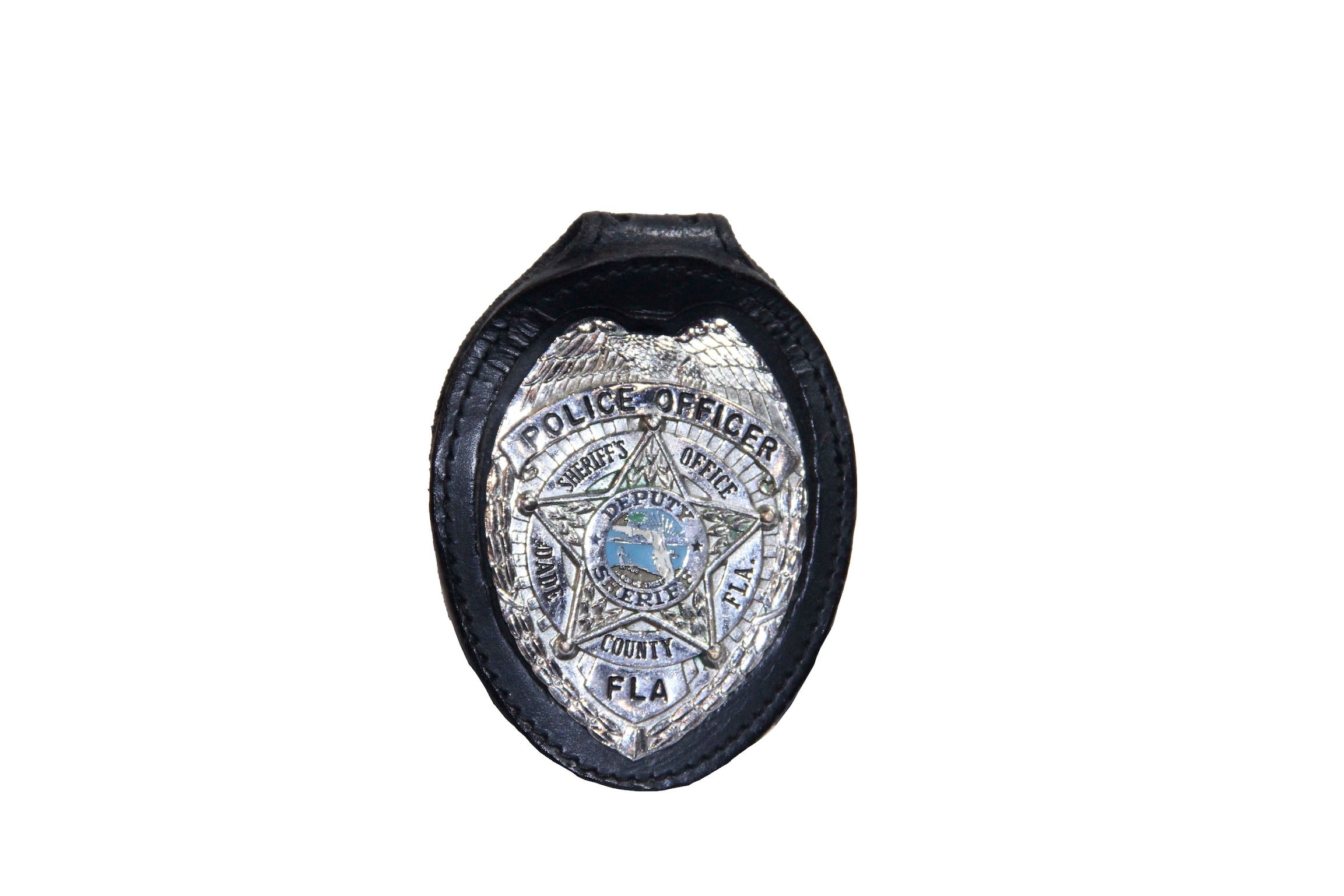 Miami Dade Police Department Pocket Chain Recessed Badge Holder With Belt Clip (716pc)